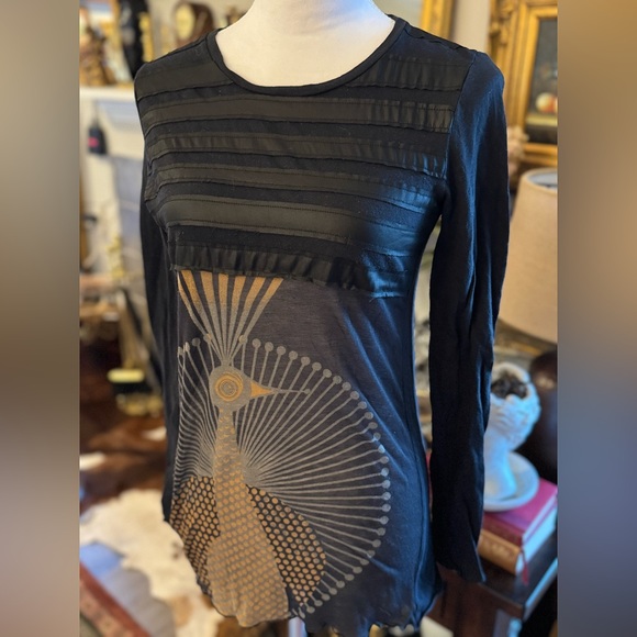 Custo Barcelona Black and Gold Long Sleeve Top. Size 2/M - Picture 3 of 4